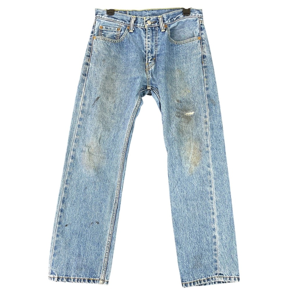 Levi Strauss 505‎ Regular Fit Jeans Light Wash Distressed Denim 30x29 Mens